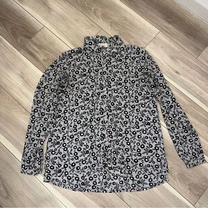 graphic floral high low button up collard flowy blouse size xs